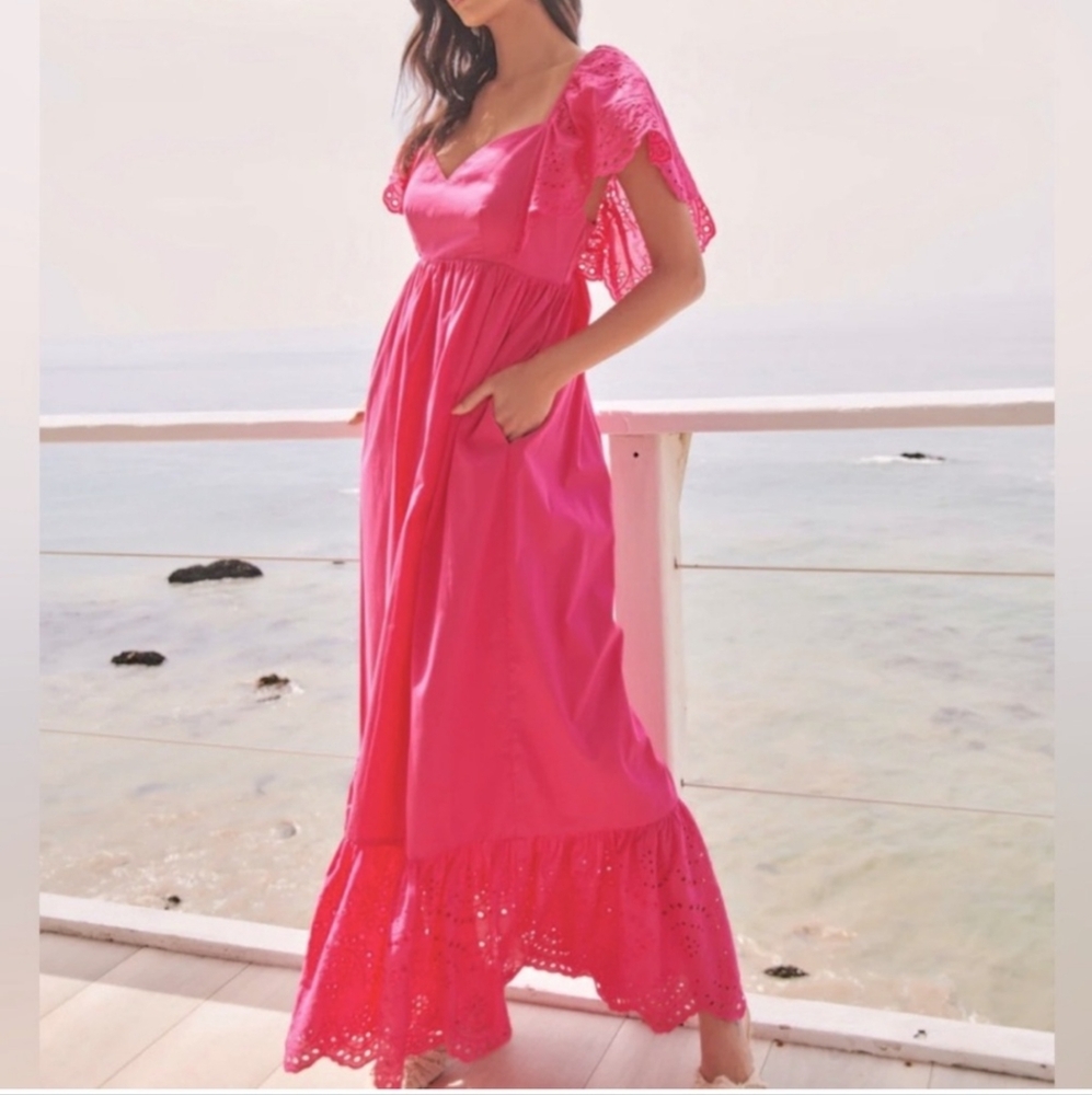 Barbie Princess Party Festival Maternity Summer Baby Shower Hot Pink Maxi Dress